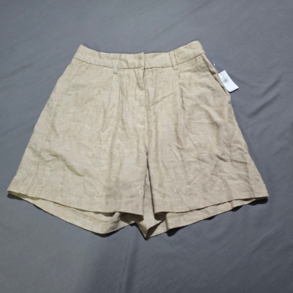 Old Navy Linen Blend Shorts Womens Medium Beige Pleated High Waisted NWT